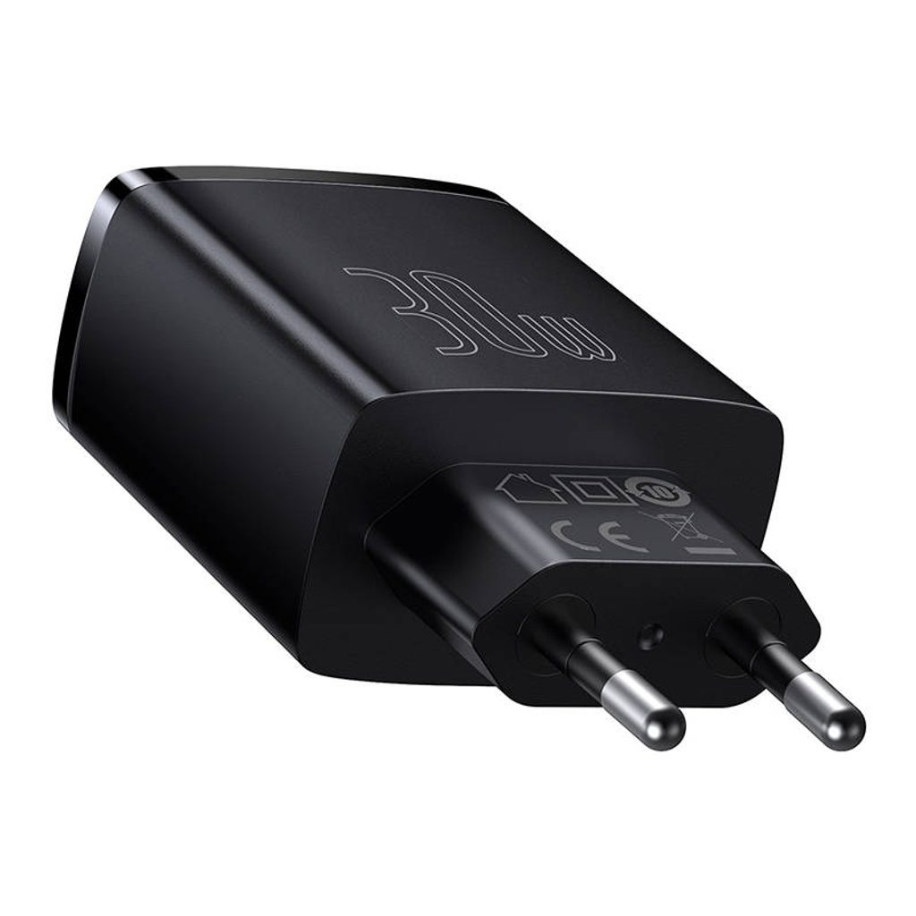 Baseus Compact rychlonabíječka, 2x USB, USB-C, PD, 3A, 30W, černá |  Tvrzenaskla.eu
