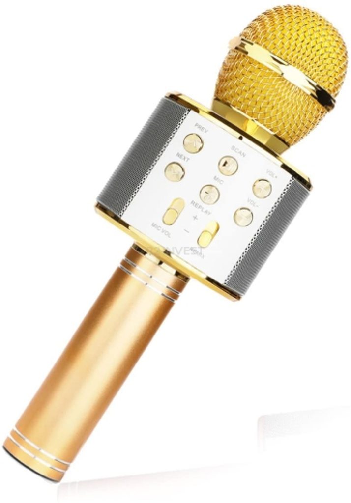 Karaoke mikrofón WS858, zlatý | Tvrzenaskla.eu