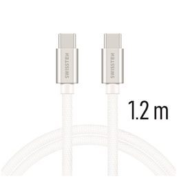 Cablu de date textil Swissten, USB-C / USB-C, 1,2 m, argintiu
