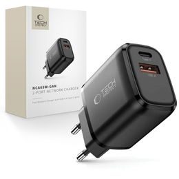 Tech-Protect NCA65W-GAN 2-Port Ladegerät mit GaN-Technologie - USB-C PD 65W / USB-A QC 3.0 - Schwarz