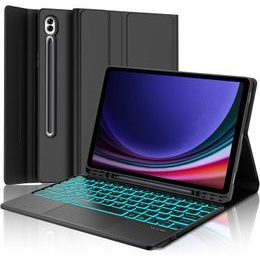 JP Magnetische Hülle mit Bluetooth-Tastatur, Touchpad, Beleuchtung und Stylus-Halter, S7 / S8 / S9 / S9 FE / S10 FE / S10 Lite / S11, schwarz