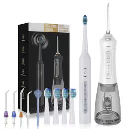 Σετ ηλεκτρικής sonic οδοντόβουρτσας και ασύρματου ιριγκάτορ στόματος 2 σε 1 (IPX7, 5 λειτουργίες, 300 ml), λευκό
