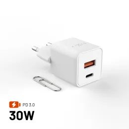 Hálózati töltő FIXED Mini GaN, USB-C + USB, PD 30W, fehér