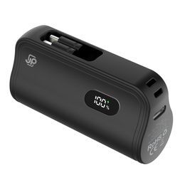 JP PlugOn Powerbank integrált USB-C és Lightning csatlakozóval, 5000 mAh, PD 20W, fekete
