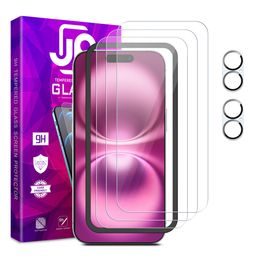 JP Mega Pack Kaljena stekla, 3 stekla za telefon z aplikatorjem + 2 stekli na objektiv, iPhone 16