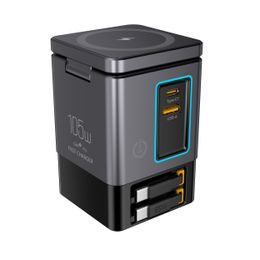 Ladestation PowerCombo Tower 6in1 GaN3 Pro mit kabellosem Laden, 105W, grau