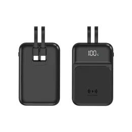 Bezprzewodowy Power Bank z 2 wbudowanymi kablami, 5000mAh, USB-C + Lightning, 15W, czarny