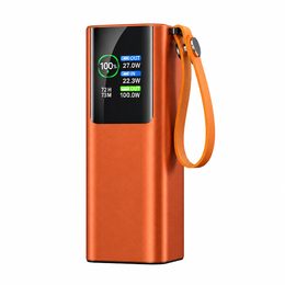Aluminium Powerbanka pro nabíjení notebooků, 20 000 mAh, 100W, PD 3.0 s integrovaným výsuvným USB-C kabelem, oranžová