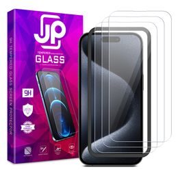 JP Long Pack Tvrdených skiel, 3 sklá na telefón s aplikátorom, iPhone 15 Pro MAX