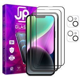 JP Full Pack Zaščitno kaljeno steklo, 2x 3D steklo z aplikatorjem + 2x steklo na objektivu, iPhone 14