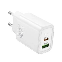 Hoco Síťová nabíječka N63 USB + USB-C, PD QC3.0 3A 30W, bílá