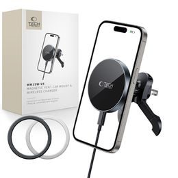 Tech-Protect MM15W-V5 Bezdrôtová MagSafe nabíjačka do auta s magnetickým držiakom do ventilátora 15W, čierna