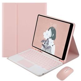 Husă cu tastatură, mouse și touchpad pentru Apple iPad 7 / 8 / 9 (10,2"), roz