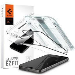 Spigen Glass.TR EZFit FC mit Applikator, 2 Stück, Displayschutz, iPhone 15 Pro Max, schwarz