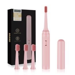 Periuță de dinți electrică sonică cu set de 4 capete și toc de călătorie, 5 moduri, 30.000 vibrații/min, roz