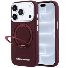Karl Lagerfeld Leather Ring Stand 360 Saffiano MagSafe ümbris iPhone 17 Pro / 18 Pro – burgundia