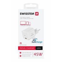 Swissten síťový adaptér GaN 1x USB-C 45W, Power Delivery, bílý