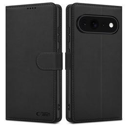Tech-Protect Schutzhülle für Google Pixel 11 Pro XL - Elegantes gestepptes Wallet Case mit Magnetverschluss - Schwarz