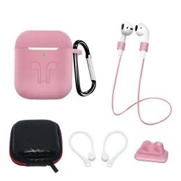 Silicone Case sada pro AirPods 1/2 s pouzdrem, háčkem na ucho, řemínkem na krk, držákem řemínku hodinek a karabinou, růžová