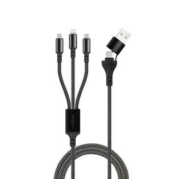 Maxlife kábel ALLin1 USB + USB-C - Lightning + 2x USB-C 1,0 m 66 W, čierny