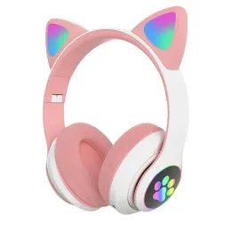 Macskafül Bluetooth fejhallgató mikrofonnal gyerekeknek, rózsaszínű