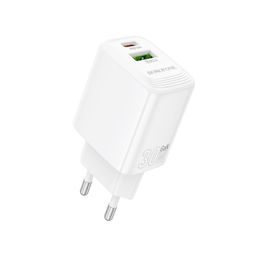 Borofone BN29 Fuente adapter - USB + USB-C, QC 3.0, PD, 30W, fehér