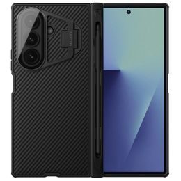 Samsung Galaxy Z Fold 7 aizsargvāciņš – Nillkin CamShield Prop ar izvelkamu kameras aizsargu un S Pen atbalstu – melns