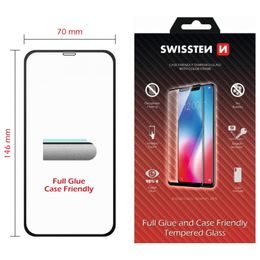 Swissten Full Glue, Color frame, Case friendly, Folie de sticlă securizată protectoare, Apple iPhone XR, neagră