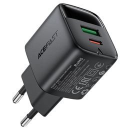 Acefast Ladegerät mit Display (A114) - GaN Technologie - USB & USB-C - PD 25W - 5V/3A - Schwarz