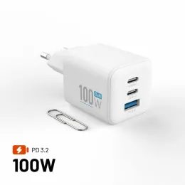 FIXED Mini GaN hálózati töltő, 2x USB-C + USB, PD 100W, fehér