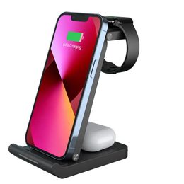3w1 Składana ładowarka bezprzewodowa, Qi, PD, QC3.0, 15W, czarna