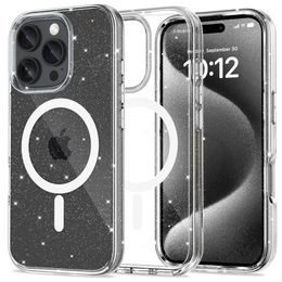 Tech-Protect Flexair Hybrid z MagSafe, iPhone 16 Pro Max, brokatowa przezroczysta
