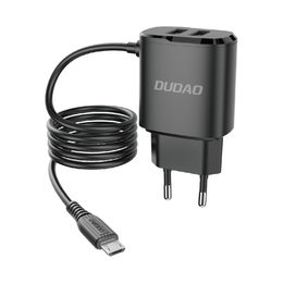 Dudao Micro USB töltő 2 USB porttal, 12W, fekete színű