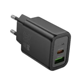 Hoco Omrežni polnilnik N63 USB + USB-C, PD QC3.0 3A 30W, črn
