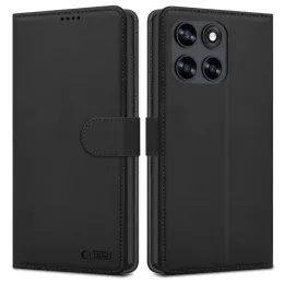 Tech-Protect Schutzhülle für Motorola Moto G67 / G77 - Elegantes gestepptes Case mit Magnetverschluss - Schwarz