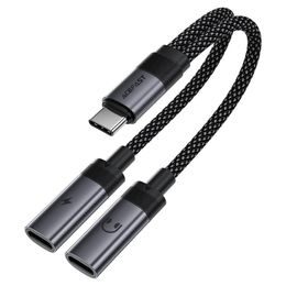 Acefast Adapter (J14) USB-C auf 2x USB-C für Laden und Audio - 60W Schnellladung - Plug&Play - Schwarz