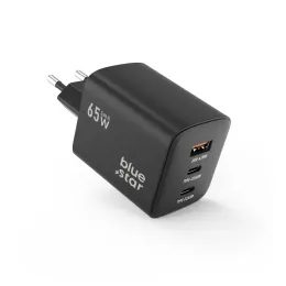 BlueStar adapter 2x USB-C, USB-A, 65W, črn