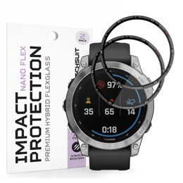Techsuit Nano Flex Displayschutzfolie für Garmin Fenix 7 - PMMA Schutzfolie - 2 Stück - Schwarz
