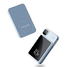 Techsuit vezeték nélküli Powerbank MagSafe PB-WM1, 2x USB-C, USB, digitális kijelzővel, 22,5 W, 10000 mAh, kék színű