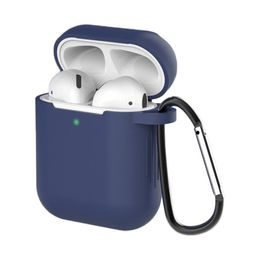 Mehka silikonska torbica za slušalke Apple AirPods 1 / 2 s sponko, modra (ohišje D)