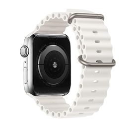 Silikonski pašček, Apple Watch 42 / 44 / 45 / 49 mm, dizajn 1, bel
