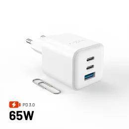 FIXED Mini GaN hálózati töltő, 2x USB-C + USB, PD 65W, fehér