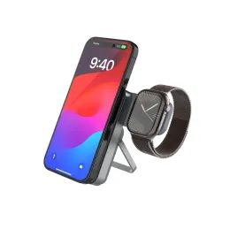 FIXED MagZen 5 Stand powerbank MagSafe támogatással, Apple Watch töltéssel és állvánnyal, 5 000 mAh, szürke