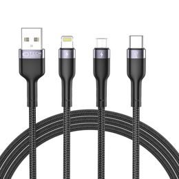 Tech-Protect UltraBoost 3v1 - USB - Micro USB / USB-C / Lightning, 3A, 1,2 m, črn