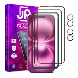 JP Full Pack Szkła Hartowane, 2x 3D szkło z aplikatorem + 2x szkło na obiektyw, iPhone 16