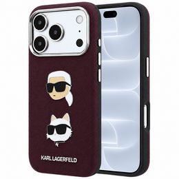 Karl Lagerfeld Saffiano with K&C Heads Pins and Logo ümbris iPhone 17 Pro / 18 Pro – burgundia