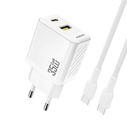 Dudao A27MaxCEU polnilnik USB-A + USB-C z USB-C kablom, PD QC 35W, bel