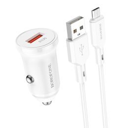 Borofone BZ18 autós töltő - USB - QC 3.0 18W Micro USB kábellel, fehér