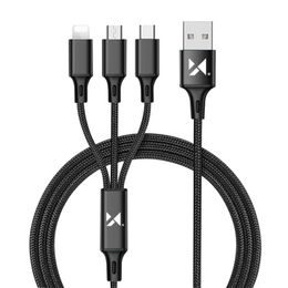 Wozinsky kábel 3v1 USB - USB-C / Micro USB / Lightning, 2,8 A, 1,25 m, čierny
