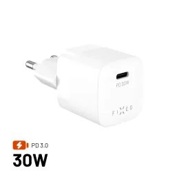 FIXED Mini GaN hálózati töltő, USB-C, PD 30W, fehér